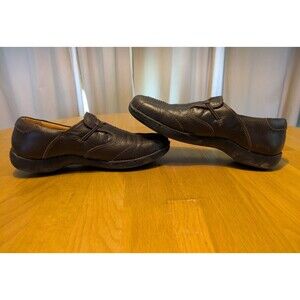 Vintage 90s Y2K CLARKS Womens 10N Leather Clogs Slip On Wedge Comfort BROWN